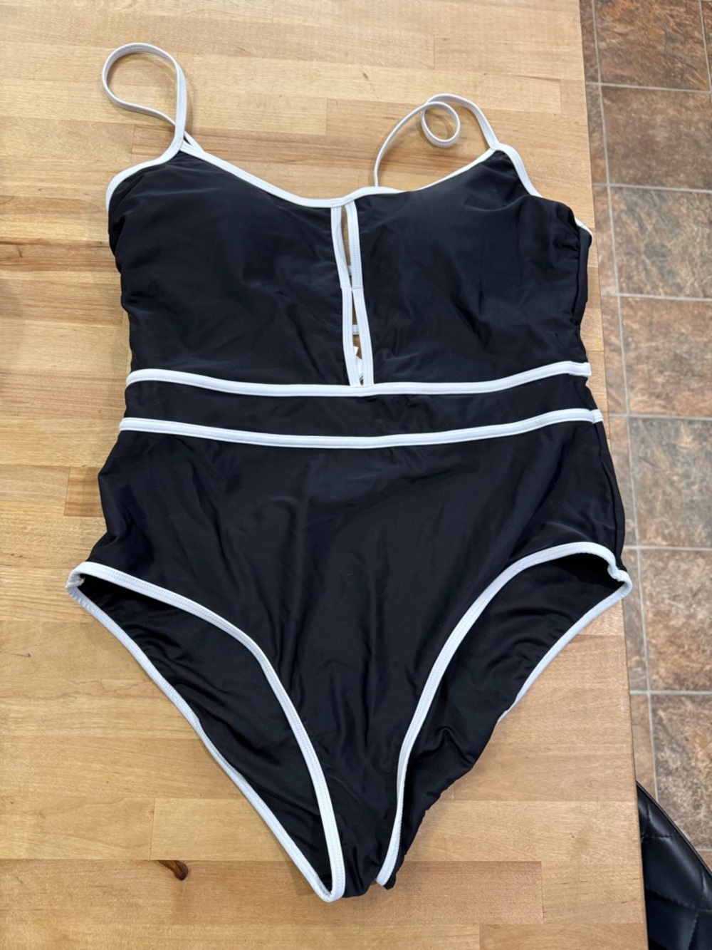 Cupshe Black One-Piece Swimsuit with White Trim